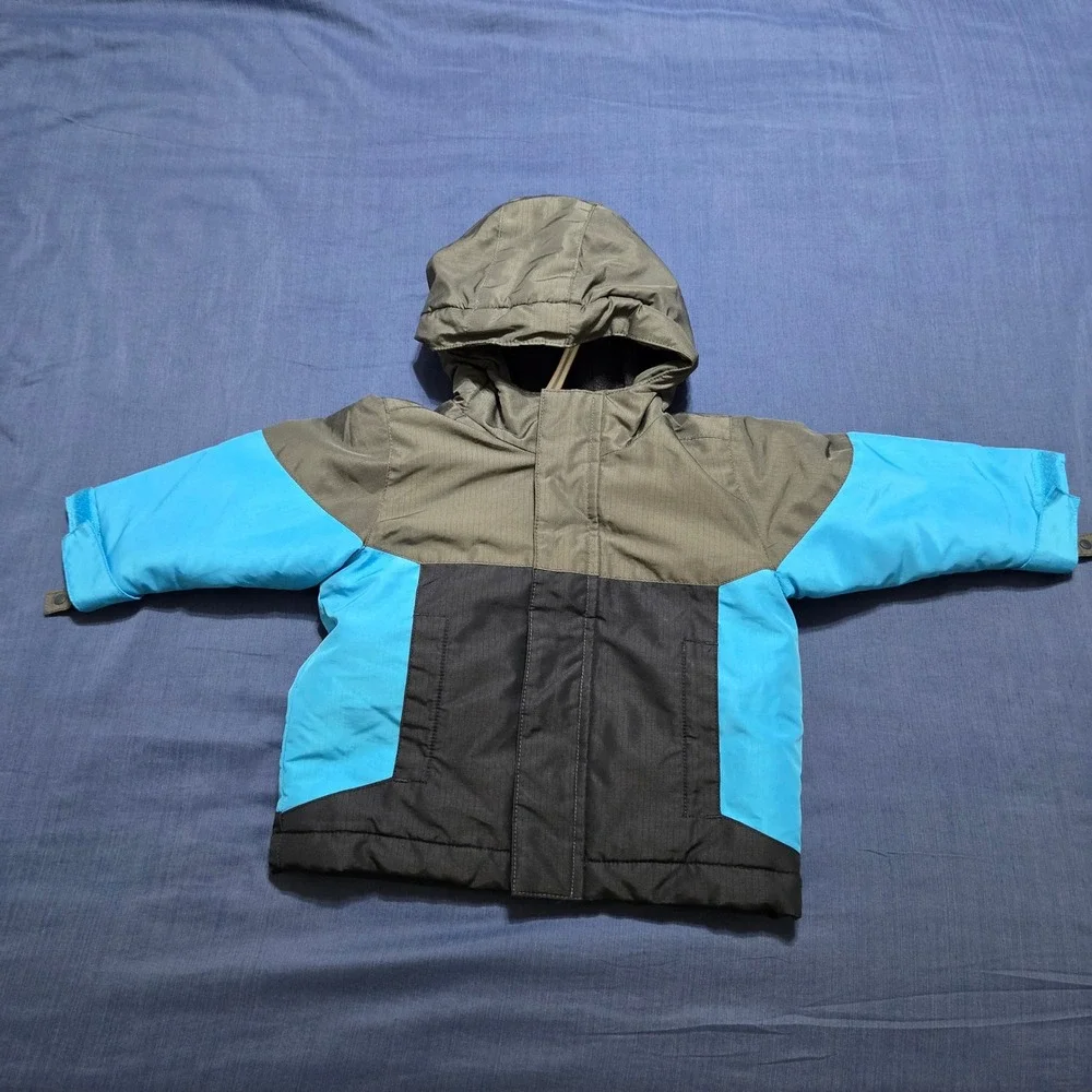 The Children's Place Puffer Jacket Baby Boy 12-18M Blue Grey Excellent Hooded